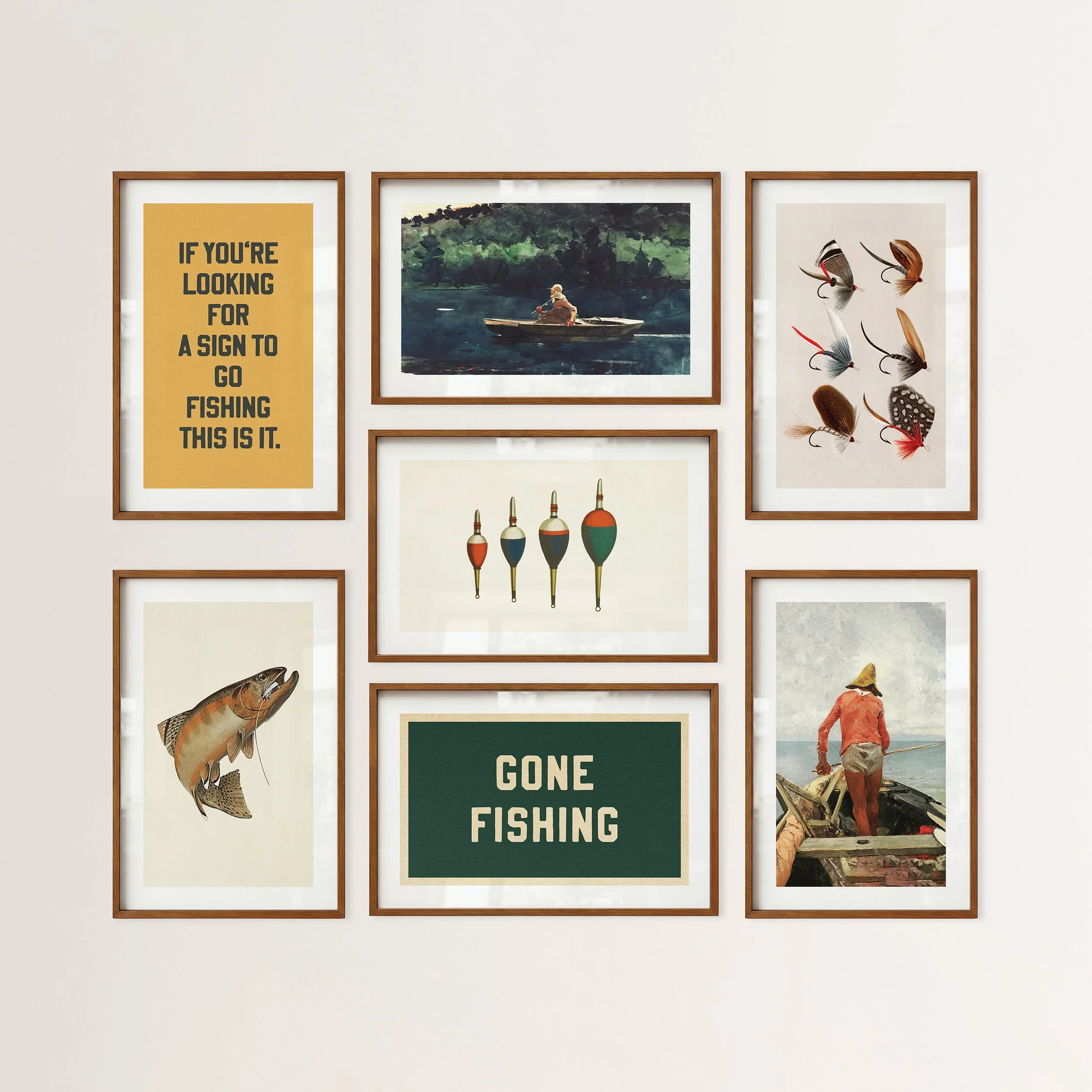 Fisherman Art Prints - Retro Fishing Posters, Set of 7