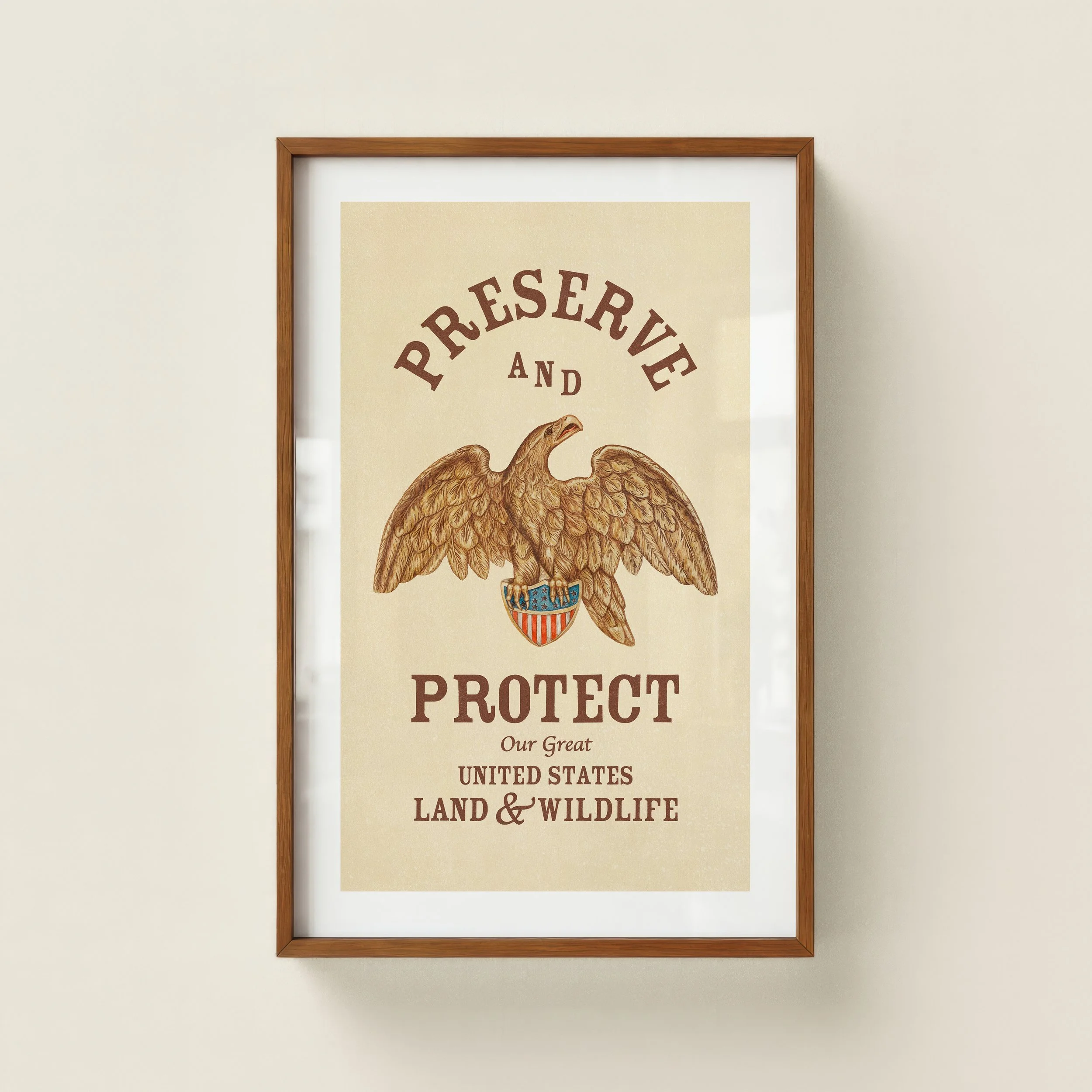 US Wildlife Conservation Print - Retro Cabin Poster