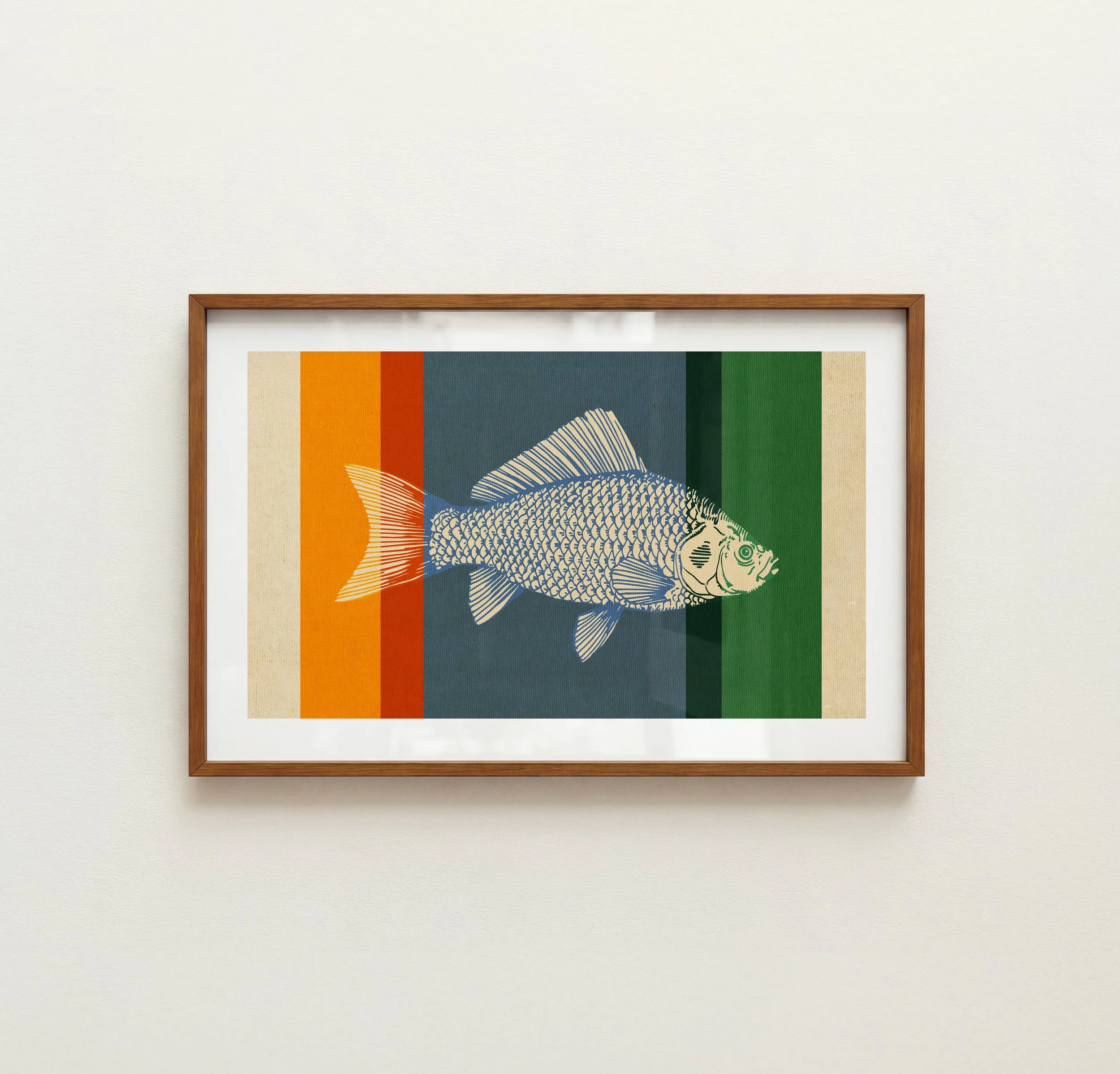 Rustic Stripe Fish Print: Retro Fish Art for Lake House