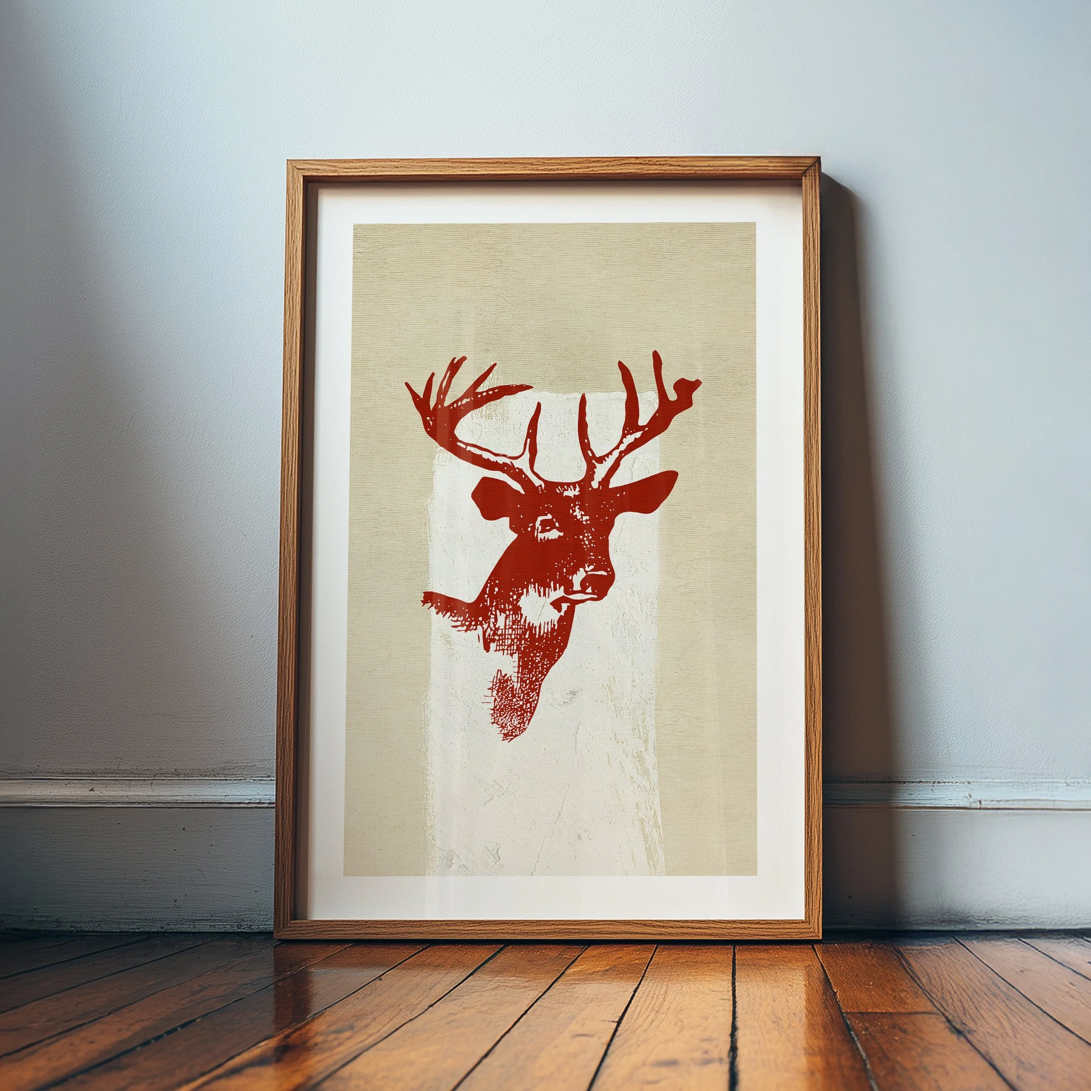 Old Red Deer Print - Rustic Textile Poster