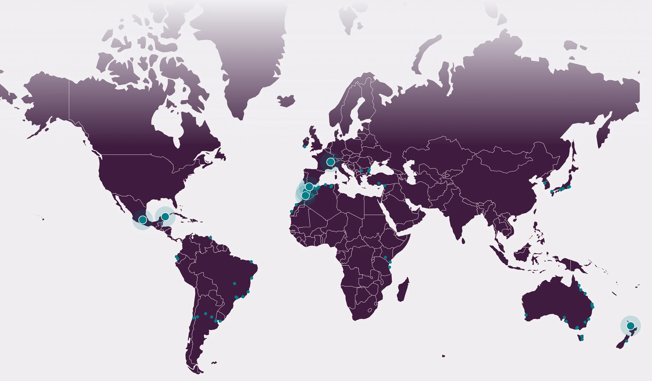 A world map highlighting European countries with blue circles indicating specific locations and data points.