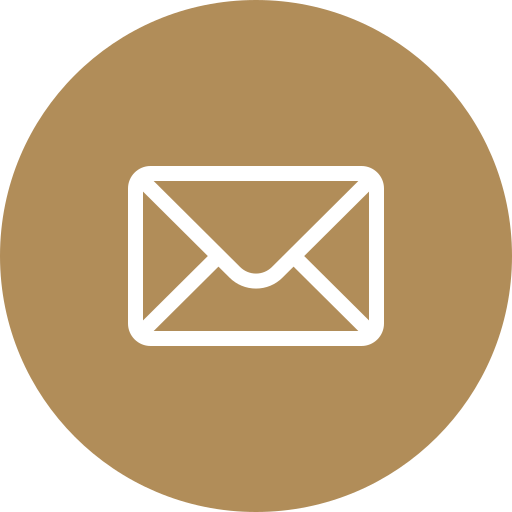 White envelope icon on a brown circular background.