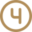 A black square with a gold number four inside a gold circle.