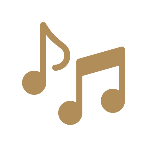 Two brown musical note icons on a black background.