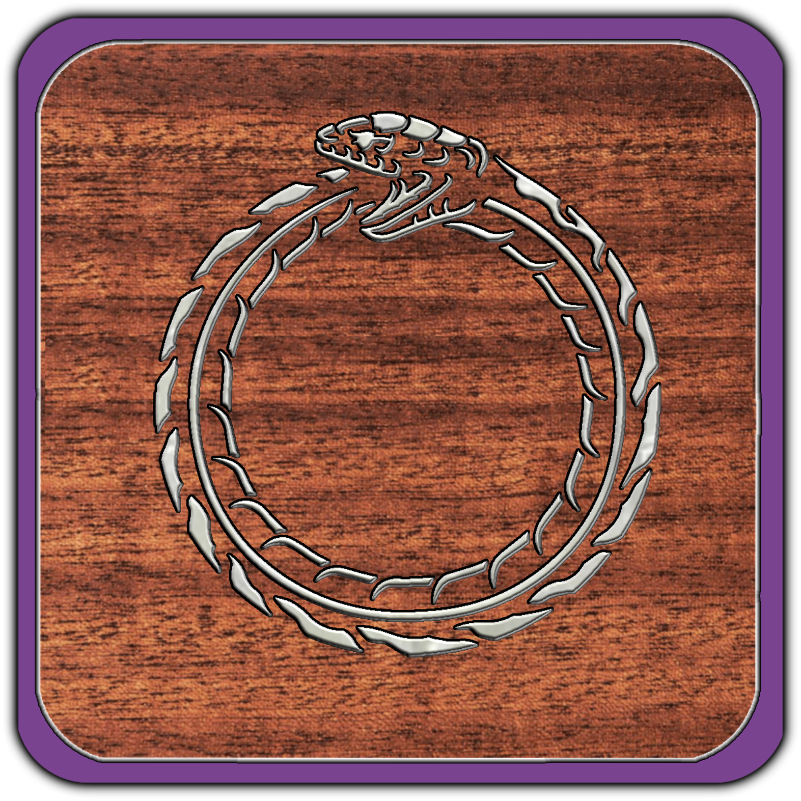 Silver chain organized in a circular shape on a wooden surface, with a purple border surrounding the image.