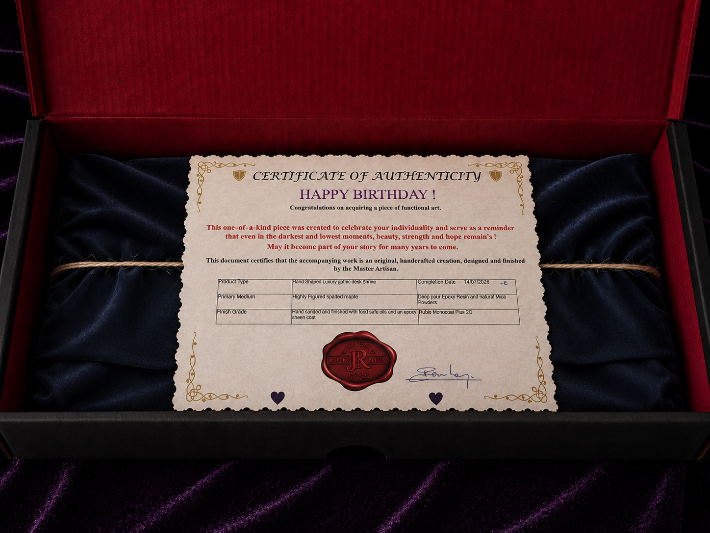 All my smaller products come with certificates of authenticity and a personal message.