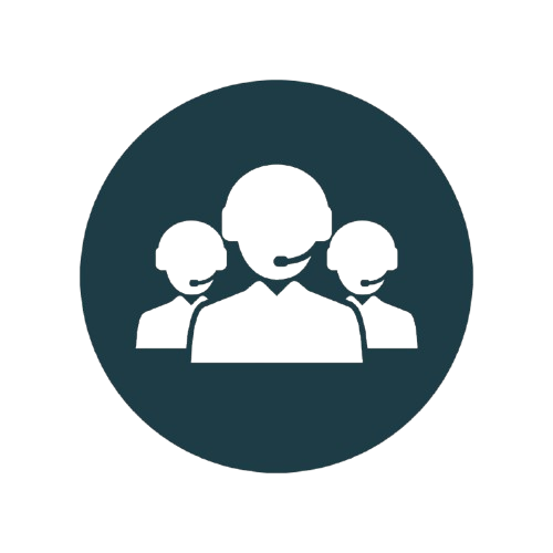 Icon of three customer service representatives wearing headsets inside a circle