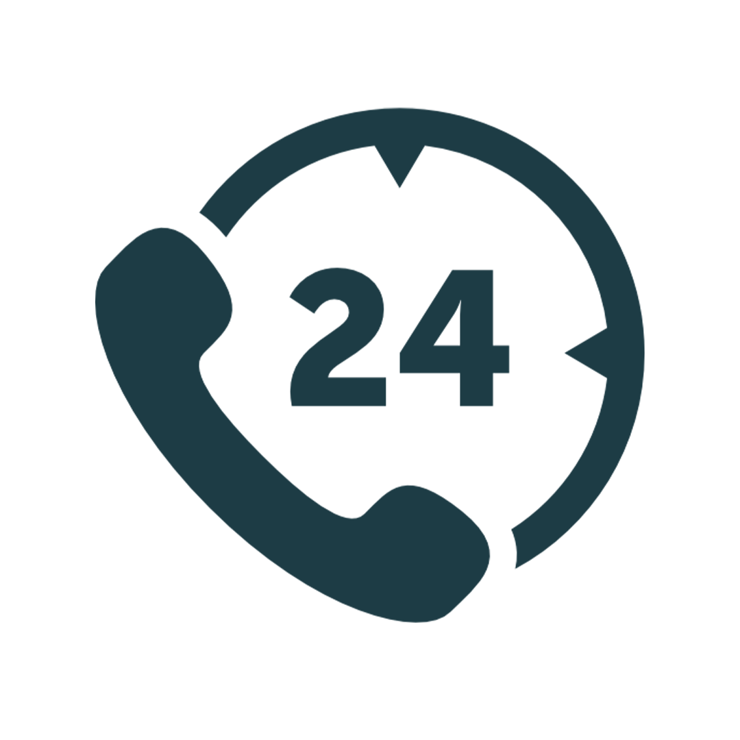 Icon of a telephone receiver with the number 24 in the center, indicating 24-hour phone support.