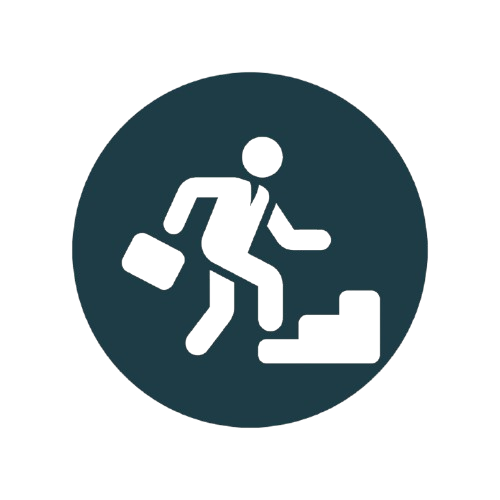 Icon of a person with a briefcase walking upstairs.