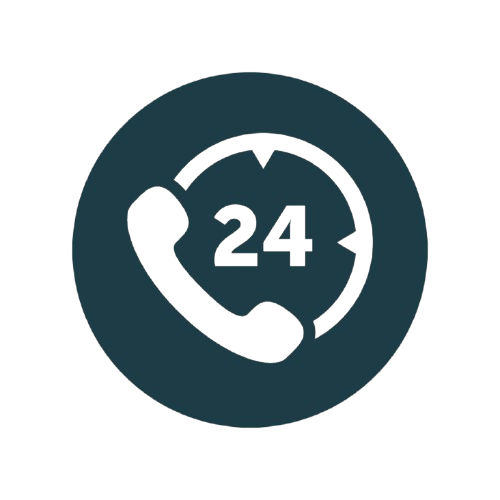 Icon of a 24-hour customer service phone support.