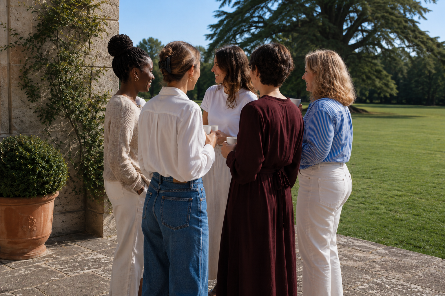 Femmes en pleine discussion sur la terrasse