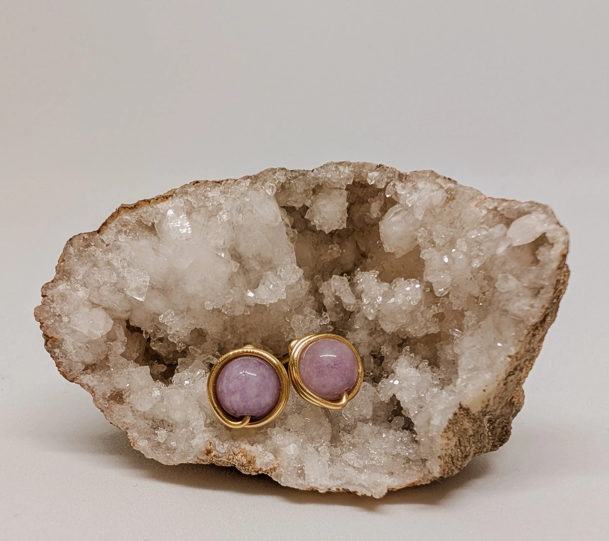Wire Wrapped Gemstone Stud Earrings