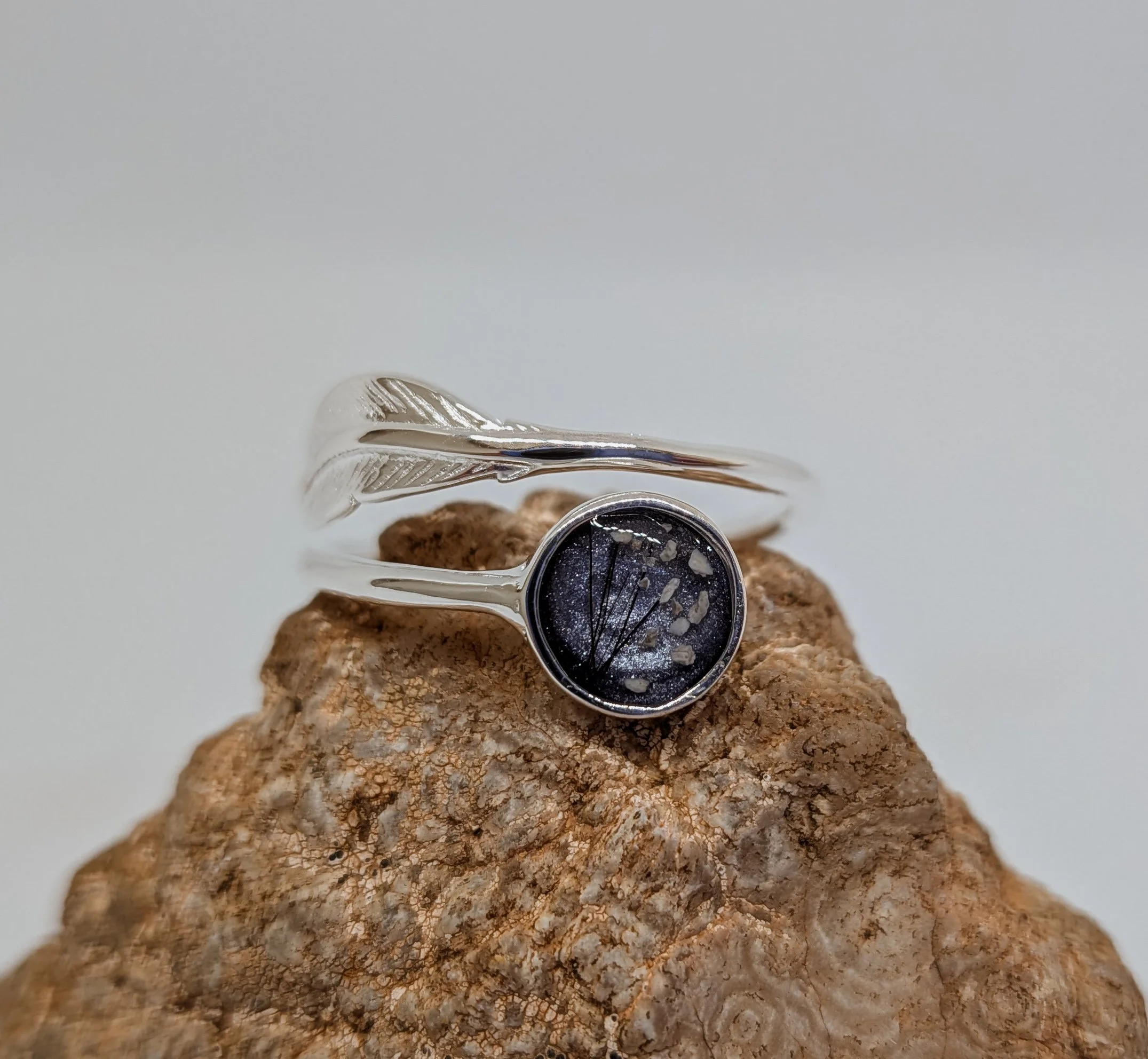 Celeste- Solid Silver Feather Adjustable Memorial Ring