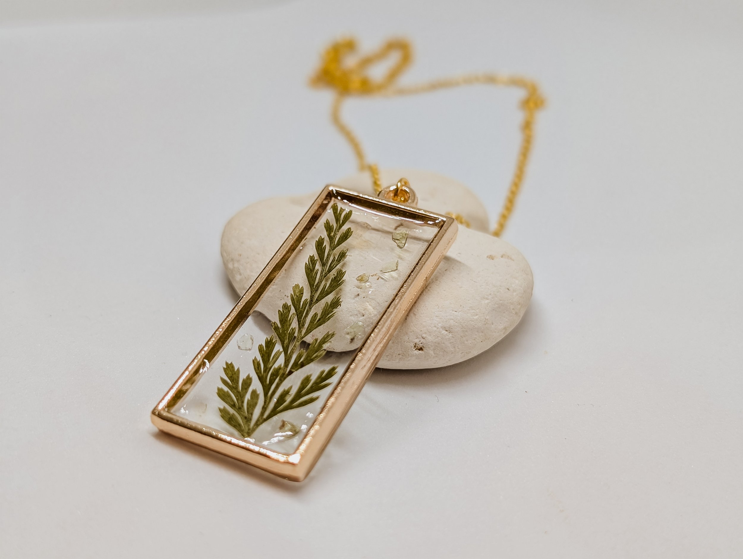 Botanical Collection- Fern Resin Statement Necklace With Peridot & Milky Opal