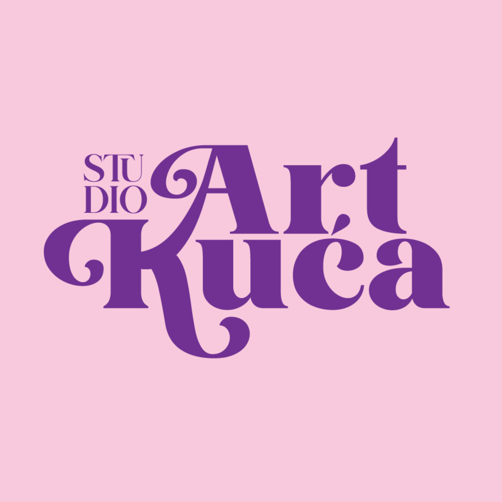 Purple text on a pink background that reads, "STUDENT ART" with the phrase arranged in a decorative and artistic style.