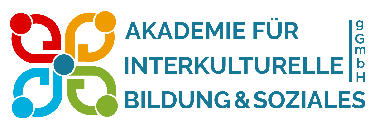 Logo der Akademie für Interkulturelle Bildung & Soziales mit vier verbundenen Farben: rot, gelb, blau, grün, und Schriftzug in Deutsch.