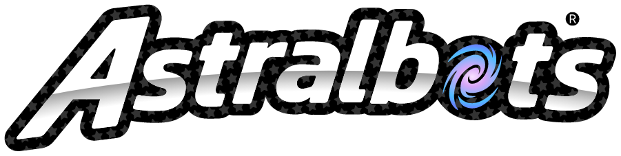 Astralbots logo with stylized swirl in the letter 'o' and black outline.