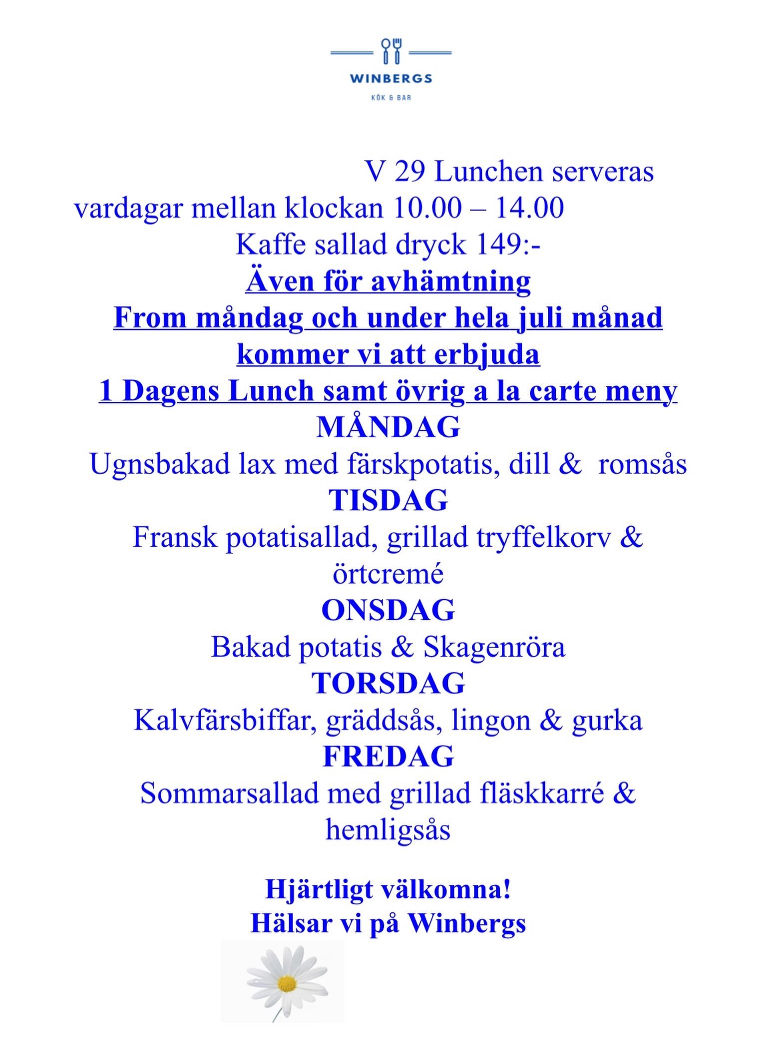 Vecka 29 Lunchmeny ☀️🌴
Hj&auml;rtligt v&auml;lkomna!
#dagens #lunch #vaxholm #sk&auml;rg&aring;rdskrog