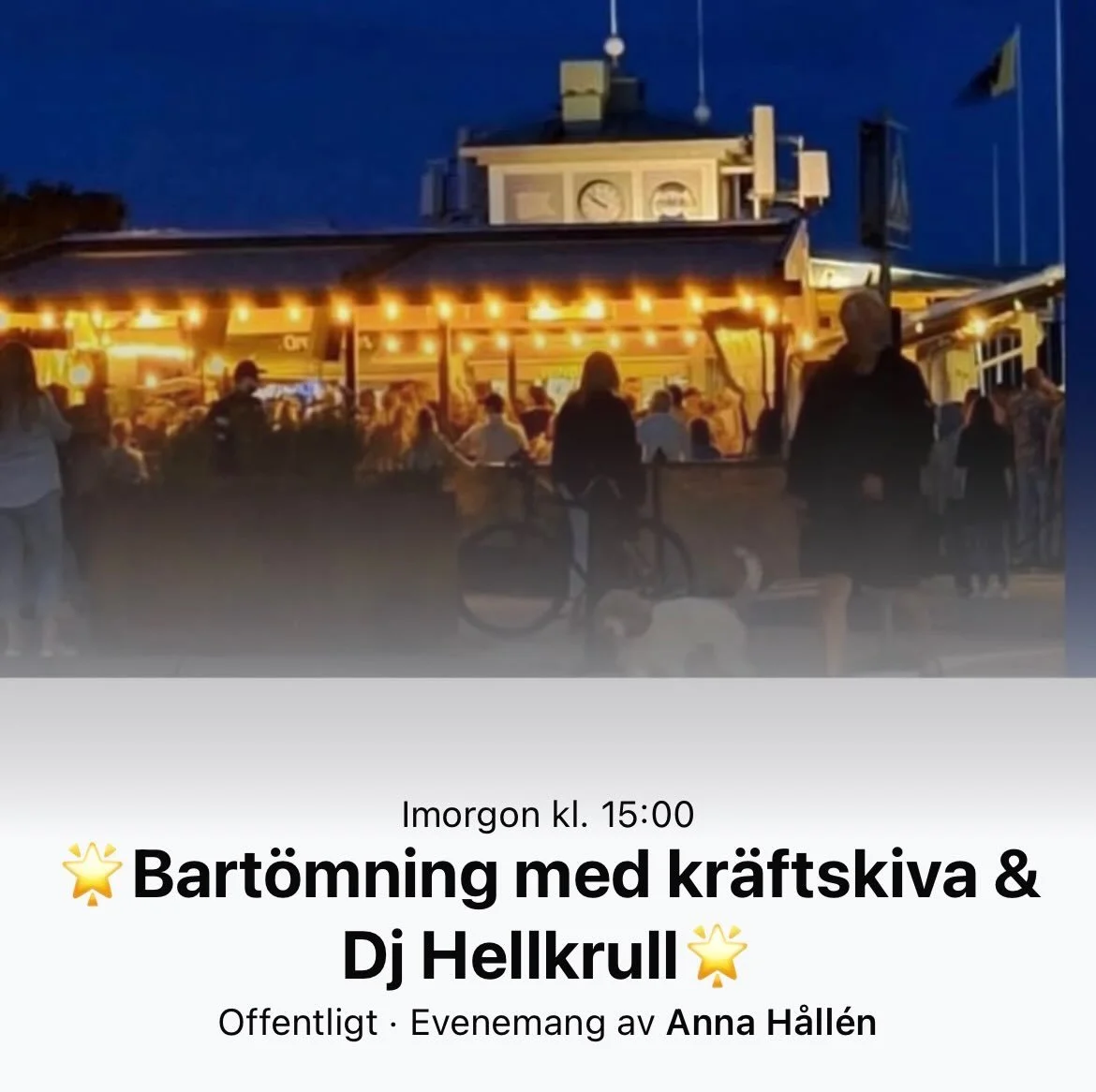 Nu p&aring; fredag den 11 september s&aring; suger vi ut det sista av sommaren 2026🌴☀️
Vi g&ouml;r det med x-tra allt!! All in 🦞🍹💃🕺🪩
BART&Ouml;MNING + DJ HELLKRULL + KR&Auml;FTSKIVA 🌟
💖-ligt v&auml;lkomna!