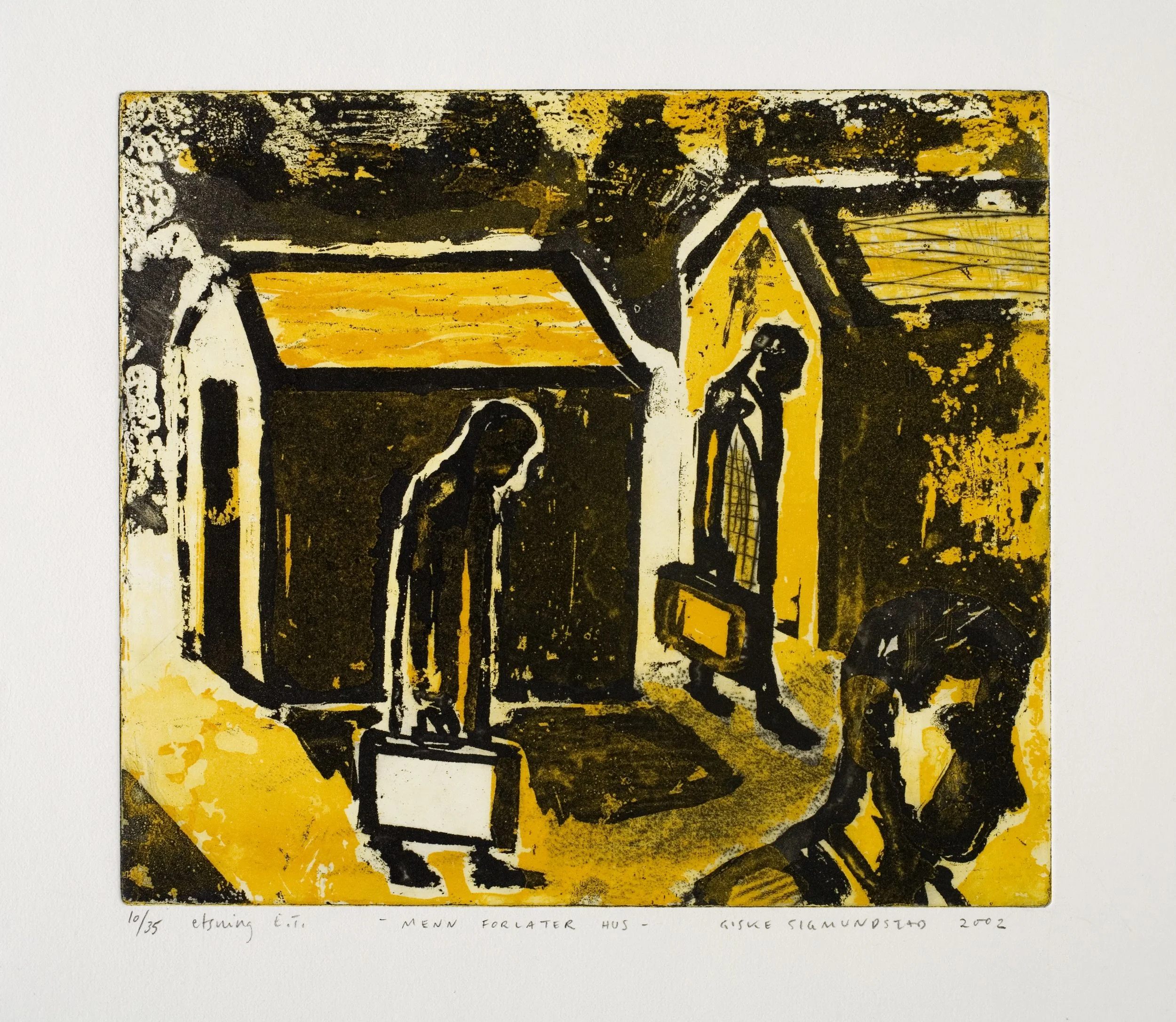 Menn forlater hus:Men Leaving Houses - etching, 2002, 25x28cm.jpg