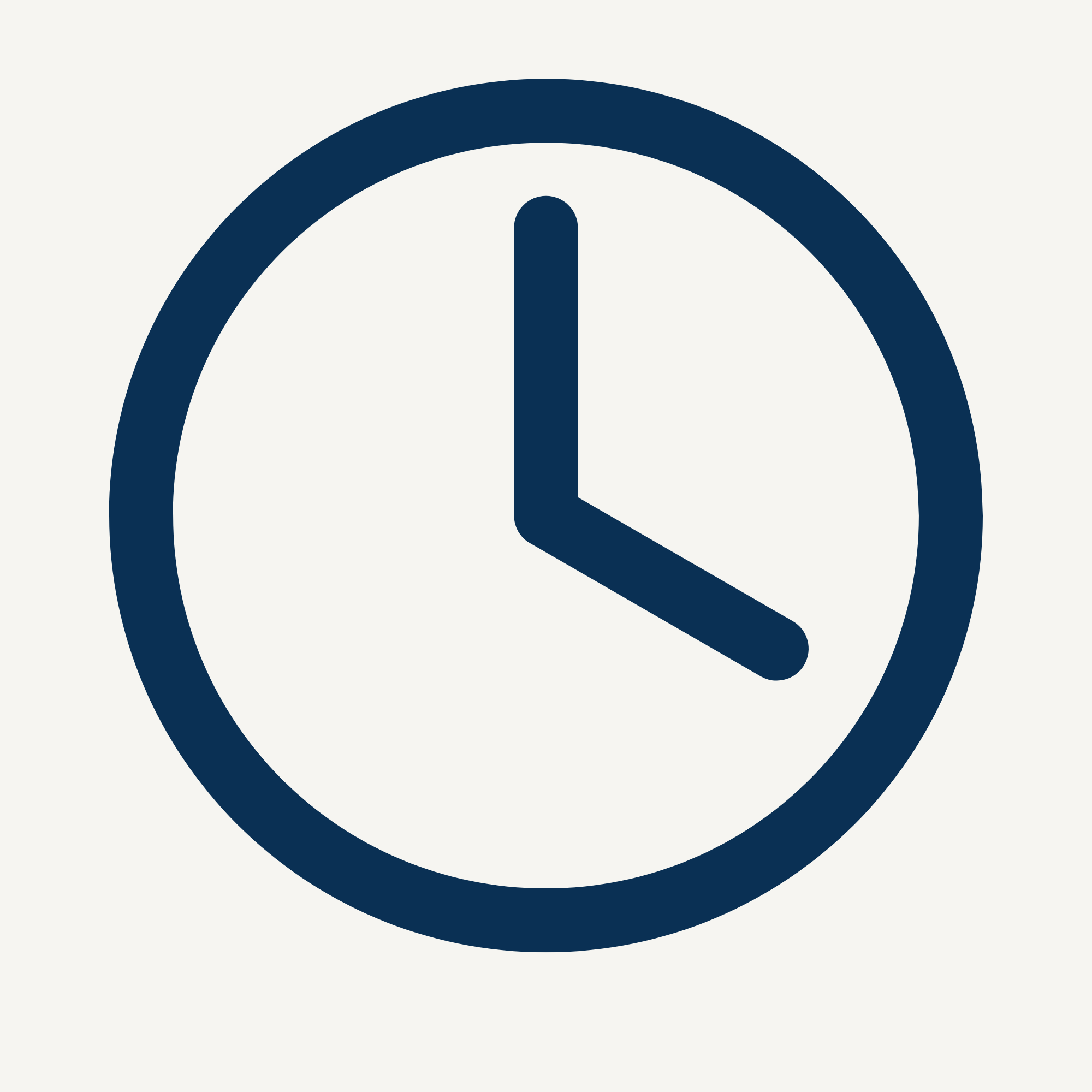 Close-up of a clock with a minimalist purple outline, showing time at 12:00, on a light background.