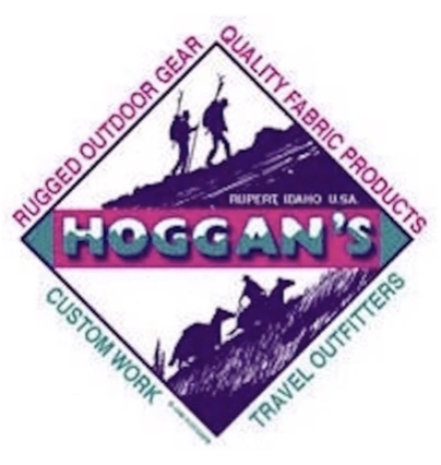 Logo for Hoggan's outdoor gear and travel outfitter with mountain and hiking figures.