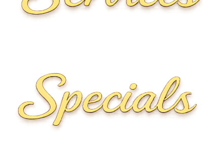 Text reading "Specials" in gold script with a red background.