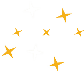 Stylized stars and starbursts in white, gold, and yellow on a black background.