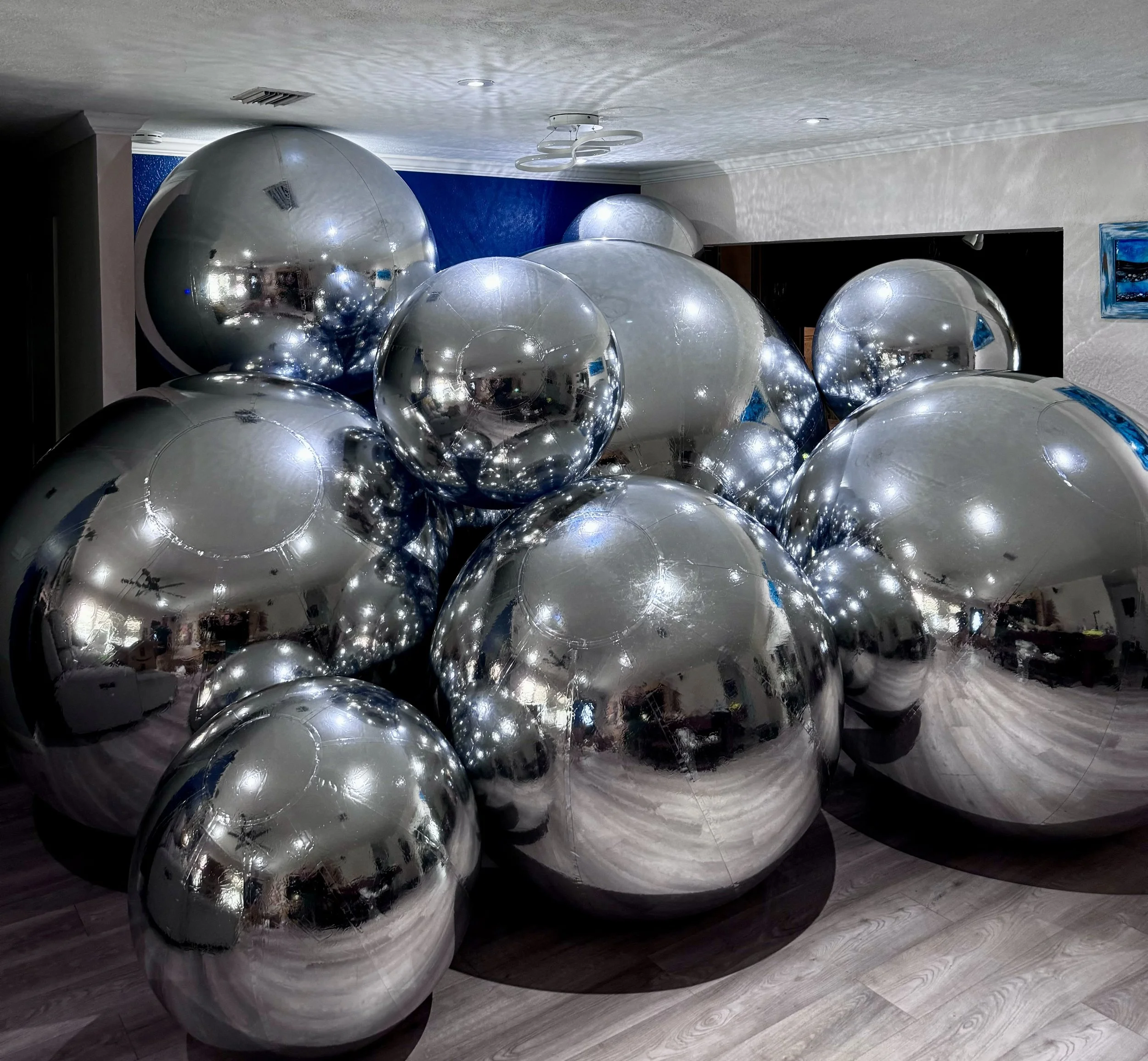 SILVER MIRROR BALL RENTALS AVAILABLE AS WELL - PRICED PER SIZE AND QUANTITY