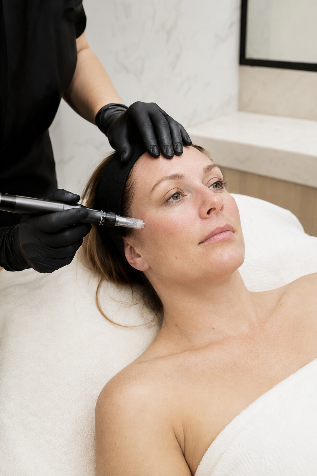 Woman receiving professional microneedling treatment at FORMED. Aesthetic Medicine & Wellness in Silver Spring, Maryland