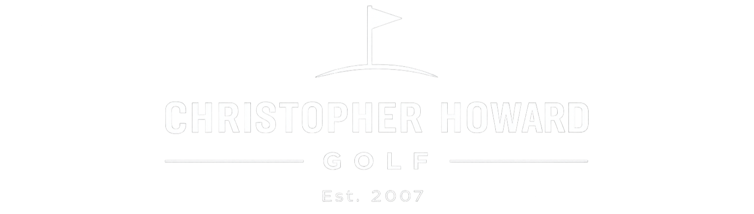 Logo for Christopher Howard Golf, established in 2007, featuring a white flag on a curve above the text.