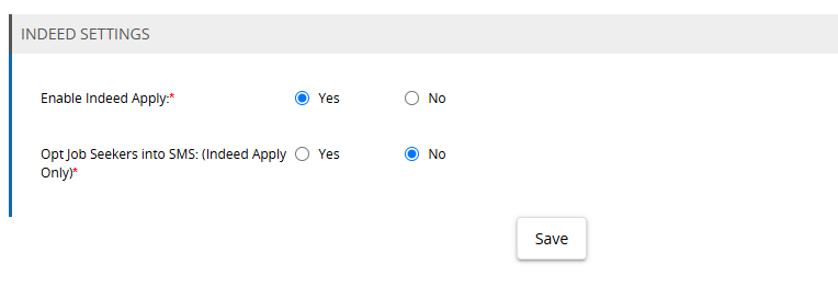 Indeed Settings panel in GR8 People
