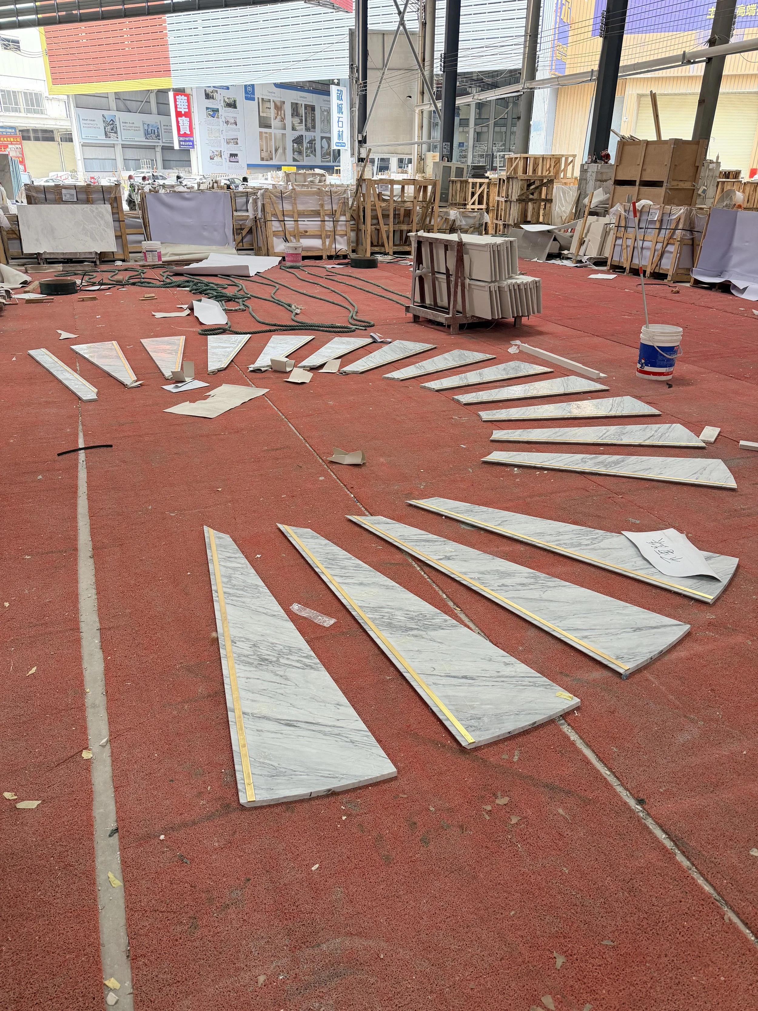 Marble stair treads that have just been CNC-cut