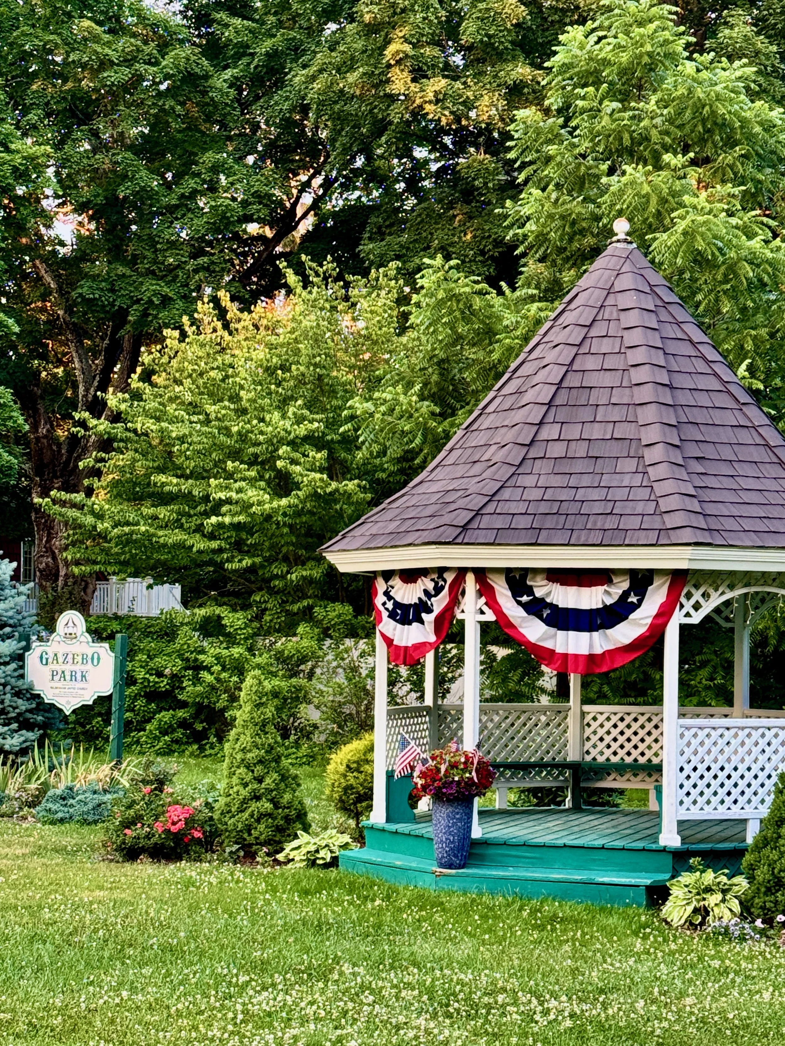 Gazebo Park, lovingly prepared for 1776 Celebration by the Wilbraham Garden Club