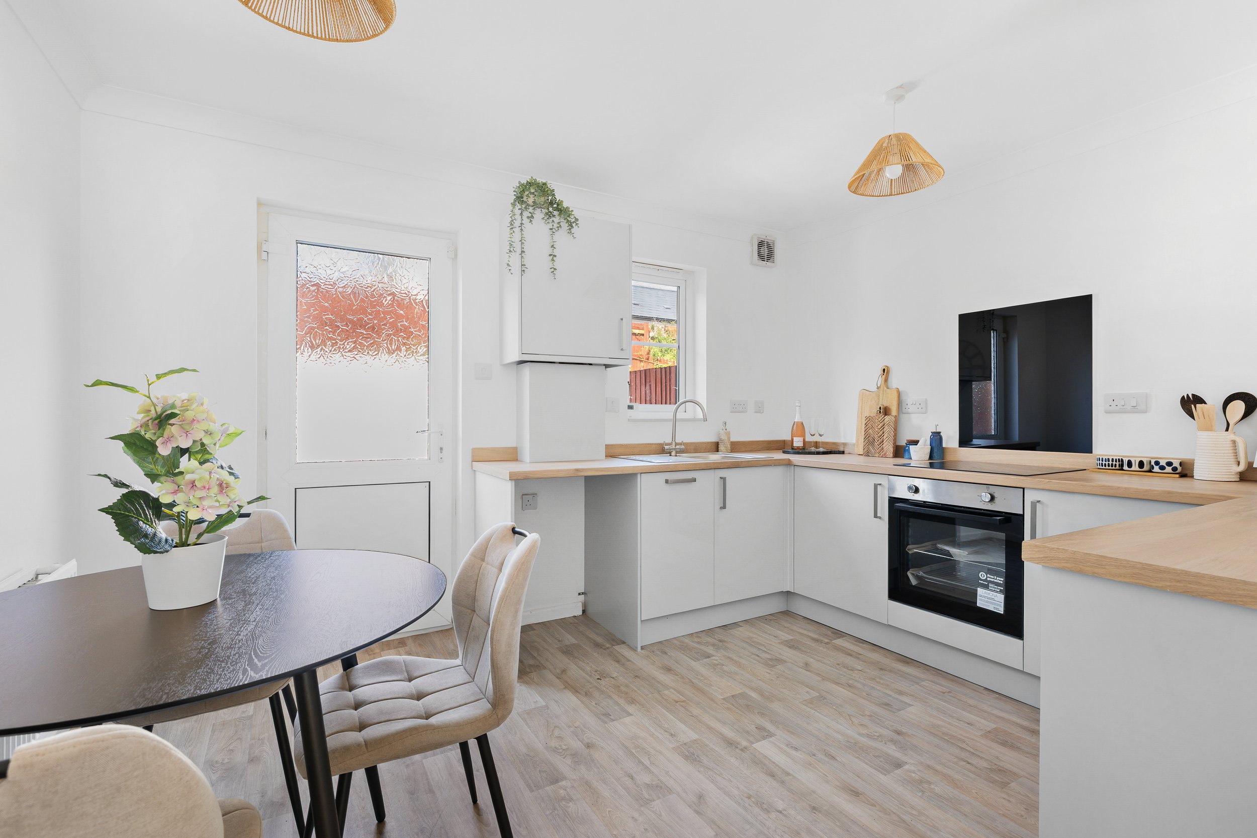 Styled to complement kitchen and target market. Spotlight Property Staging, Devon.