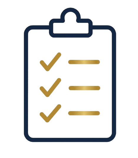 Clipboard with three gold checkmarks and three blank lines for signatures or notes.