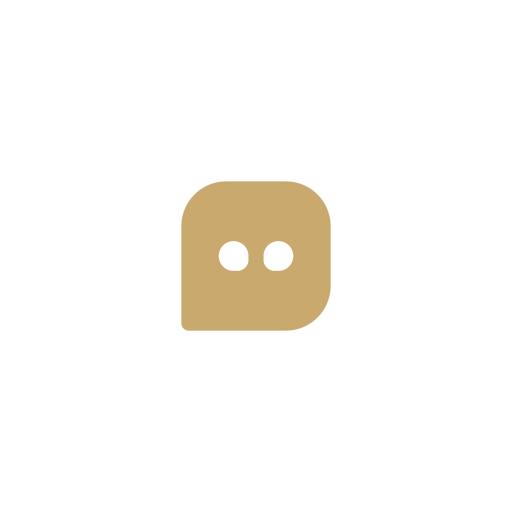 A black background with an icon of a beige, rounded square with two black dots representing eyes.