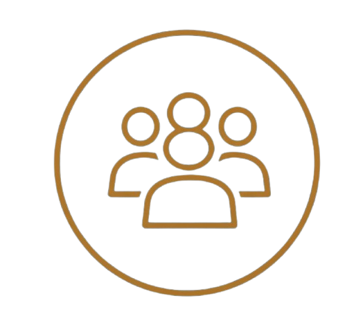 Icon of three people inside a circle, representing a group or community.