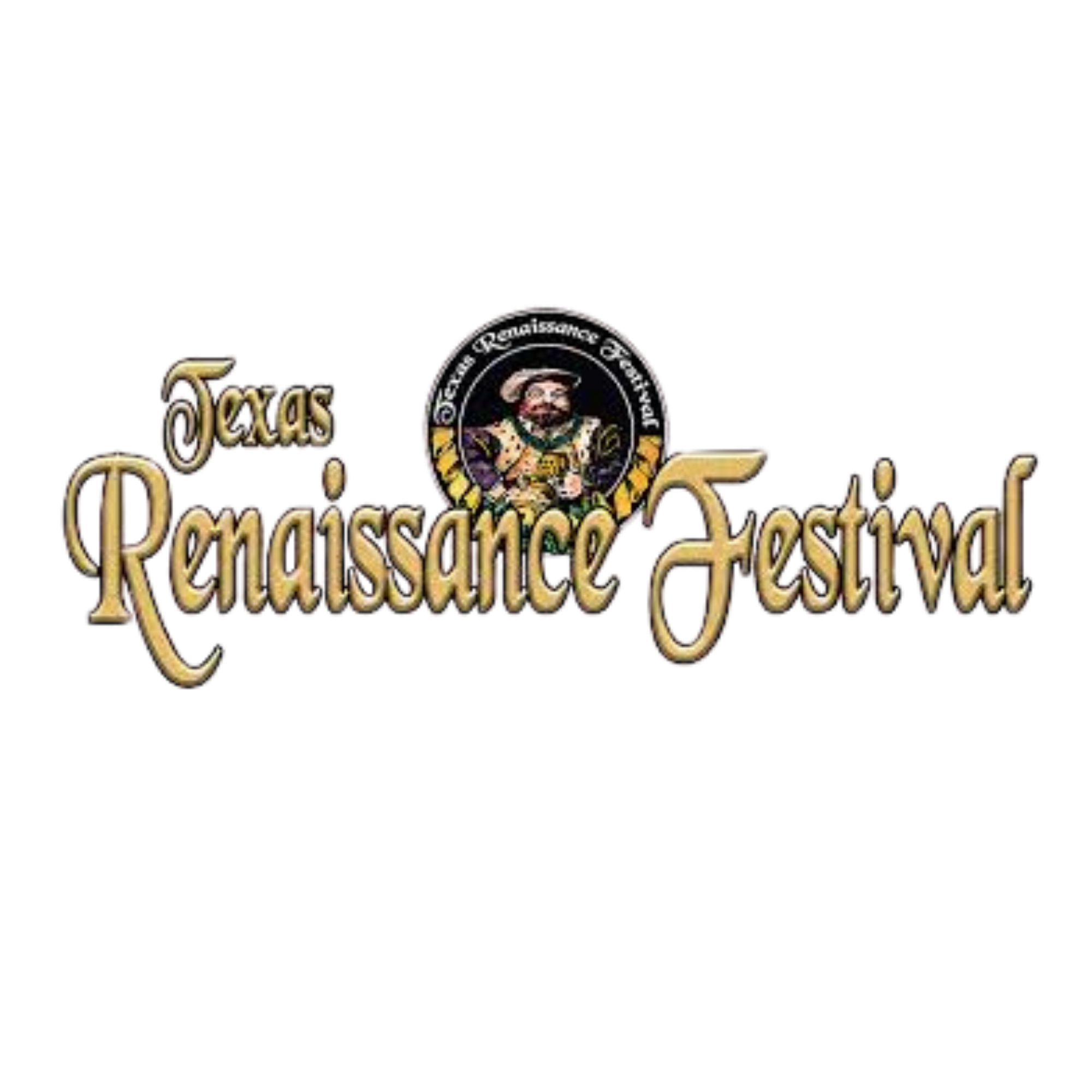 logo for Texas Renaissance Festival in gold with the king henry emblem