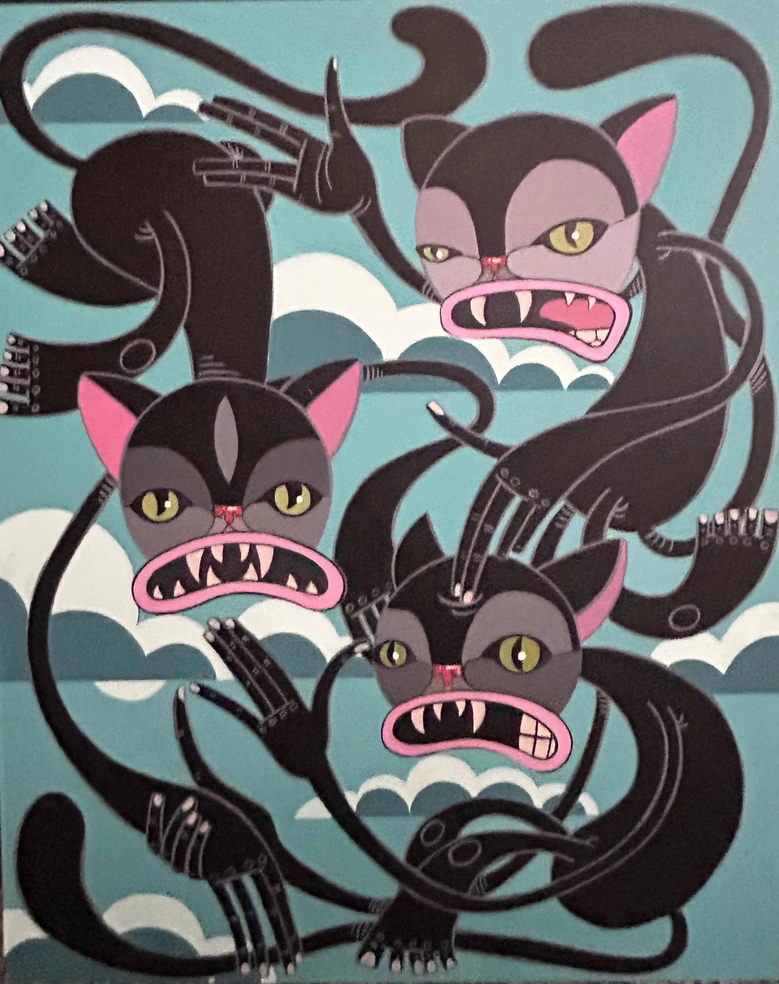3 Black cats 
2023
Acrylic on board