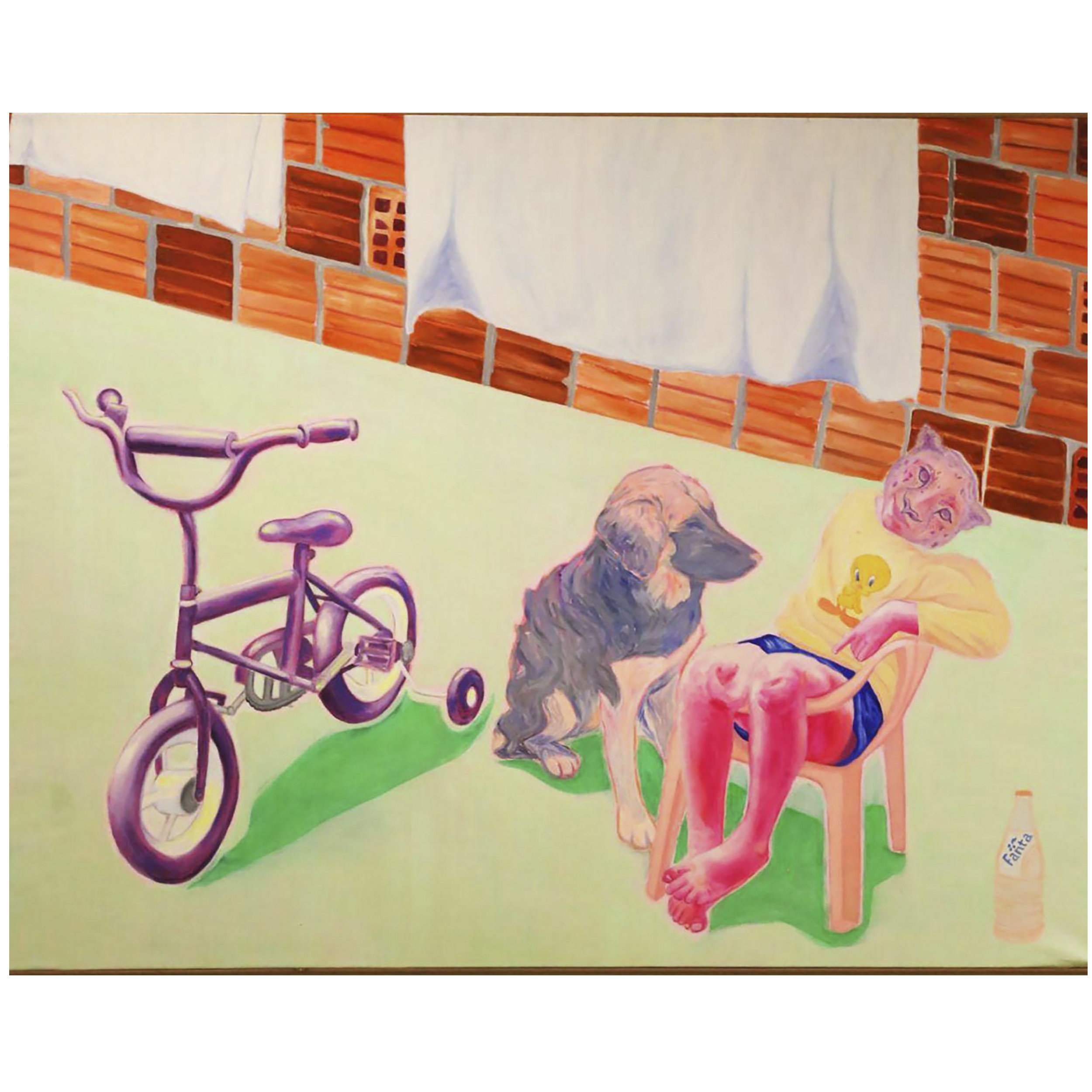 Menos barro para mais tijolos (2023). Óleo e pastel oleoso sobre tela, 1,60 x 2 metros.