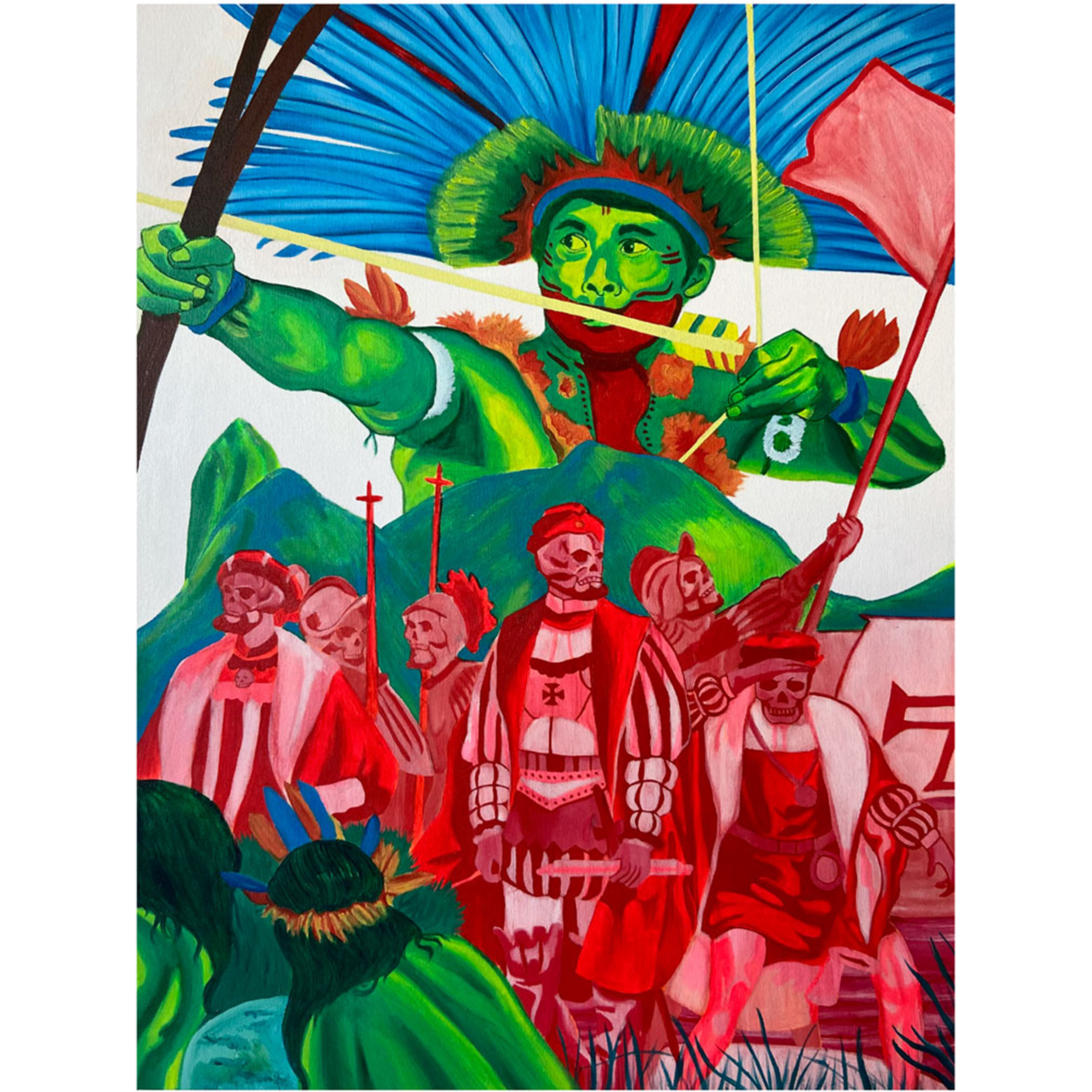 500 Años de resistencia (2023). Óleo e acrílica sobre tela, 100x75cm.