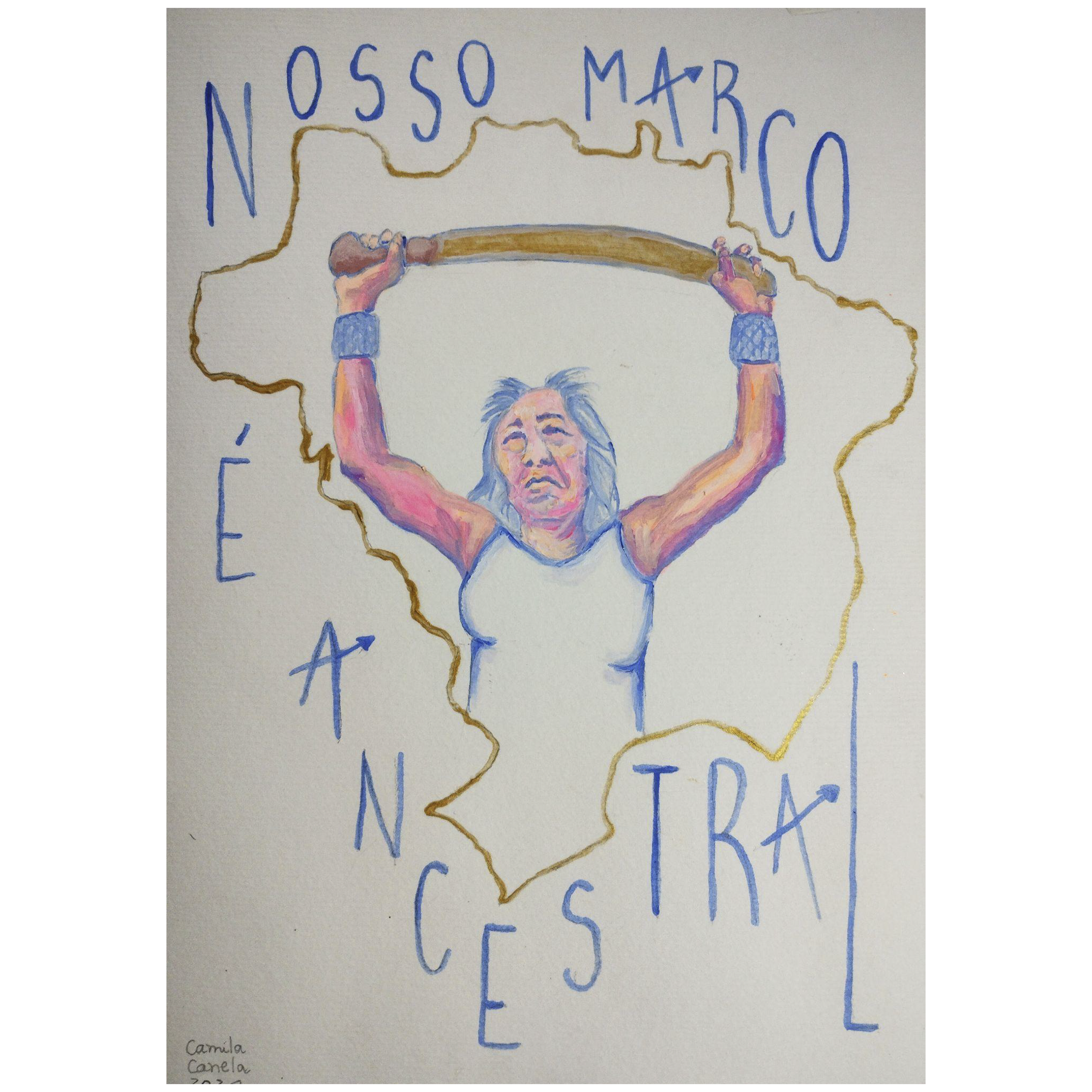 Nosso Marco é Ancestral (2024). Óleo sobre sobre papel, 300gr, 29,7 x 21cm.
