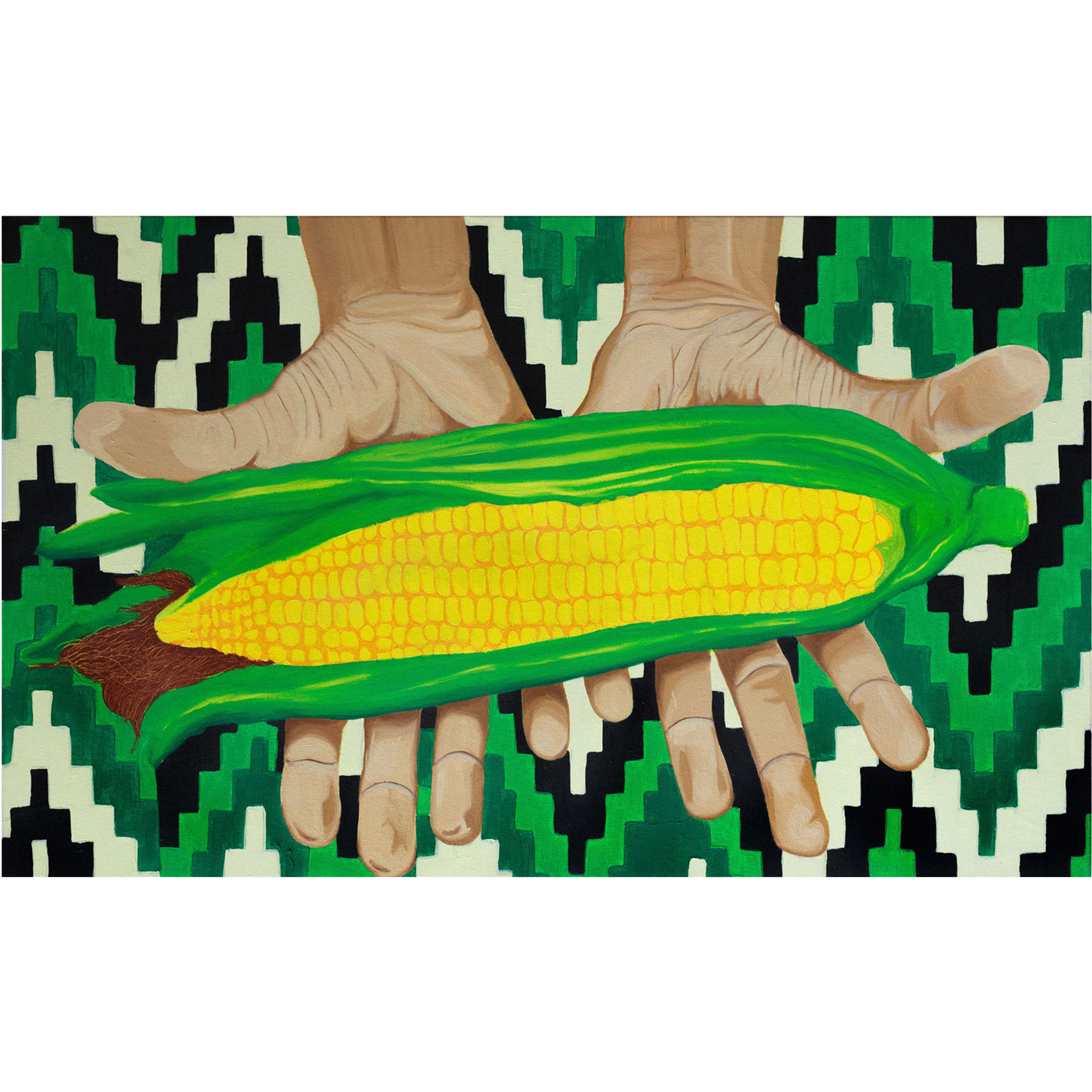 Cosecha II (2023). Óleo e acrílica sobre tela, 46x76cm.