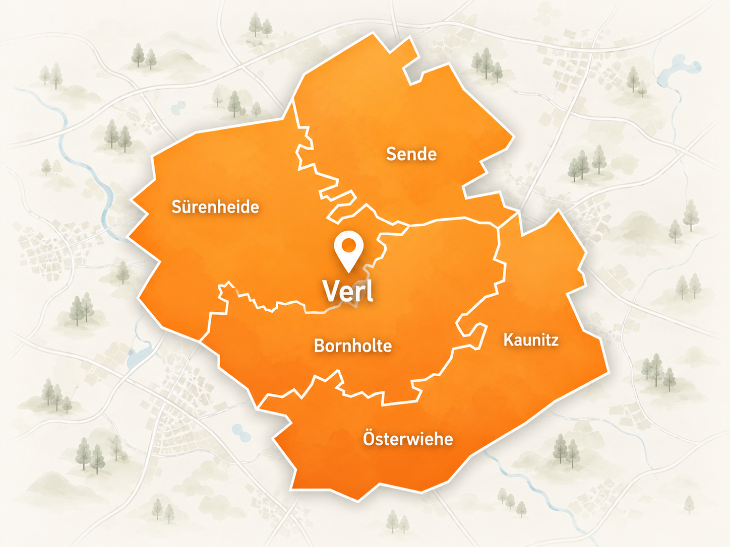Karte von Verl mit Sende, Bornholte, Kaunitz, Österwiehe und Sürenheide