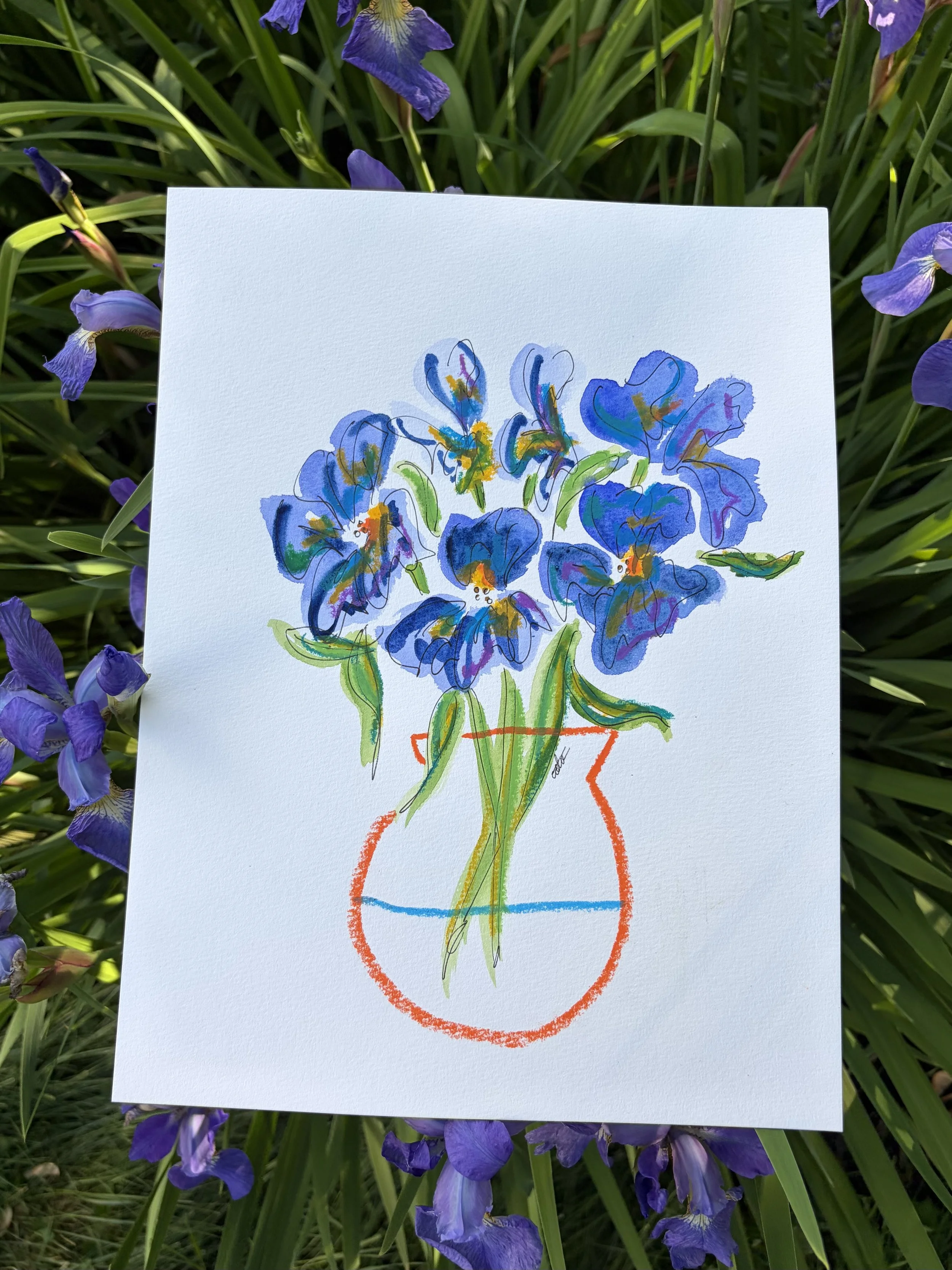 Blue Flowers in a Vase 9X12 Original
