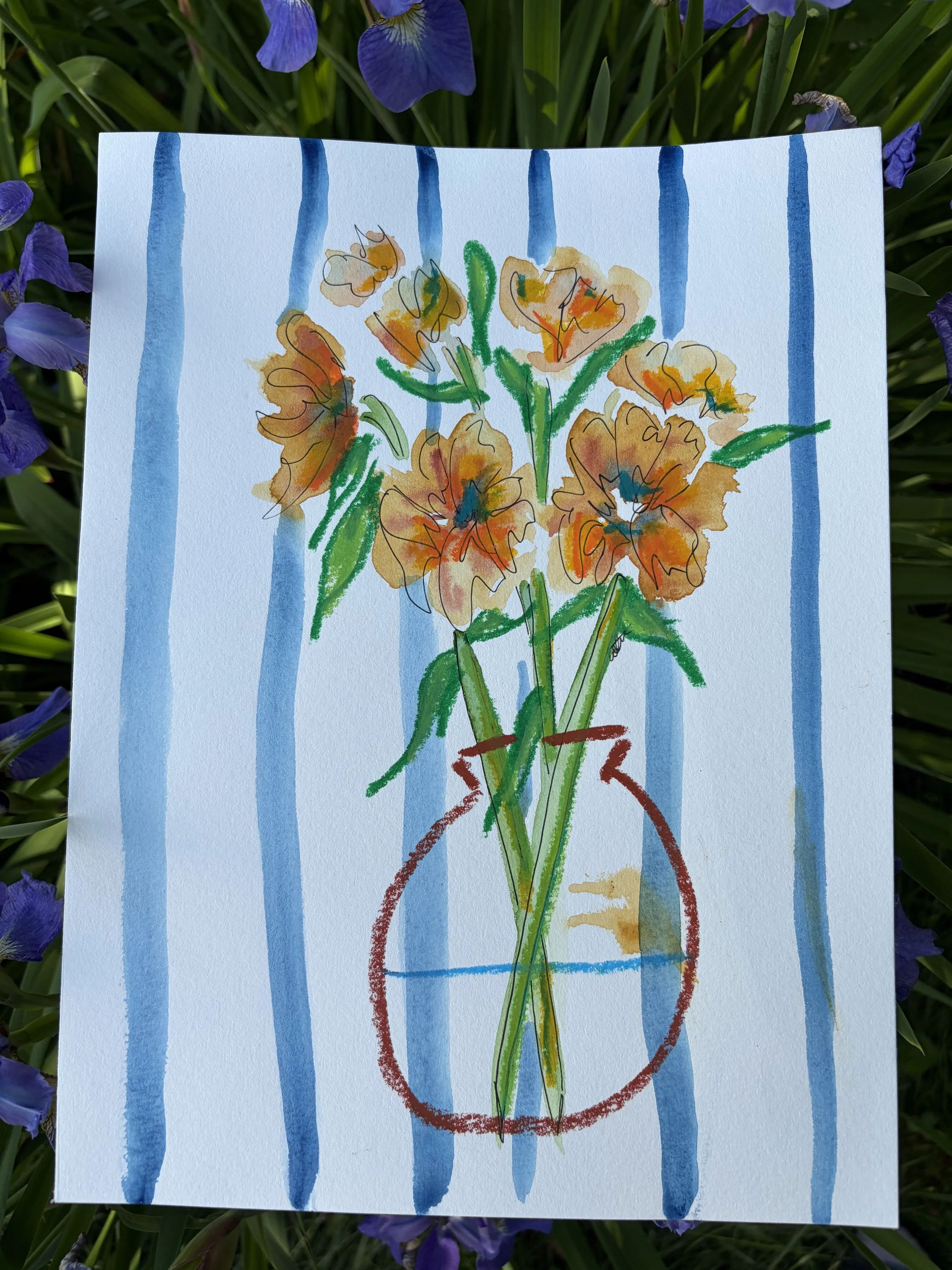 Yellow Flowers in a Vase 9X12 Original