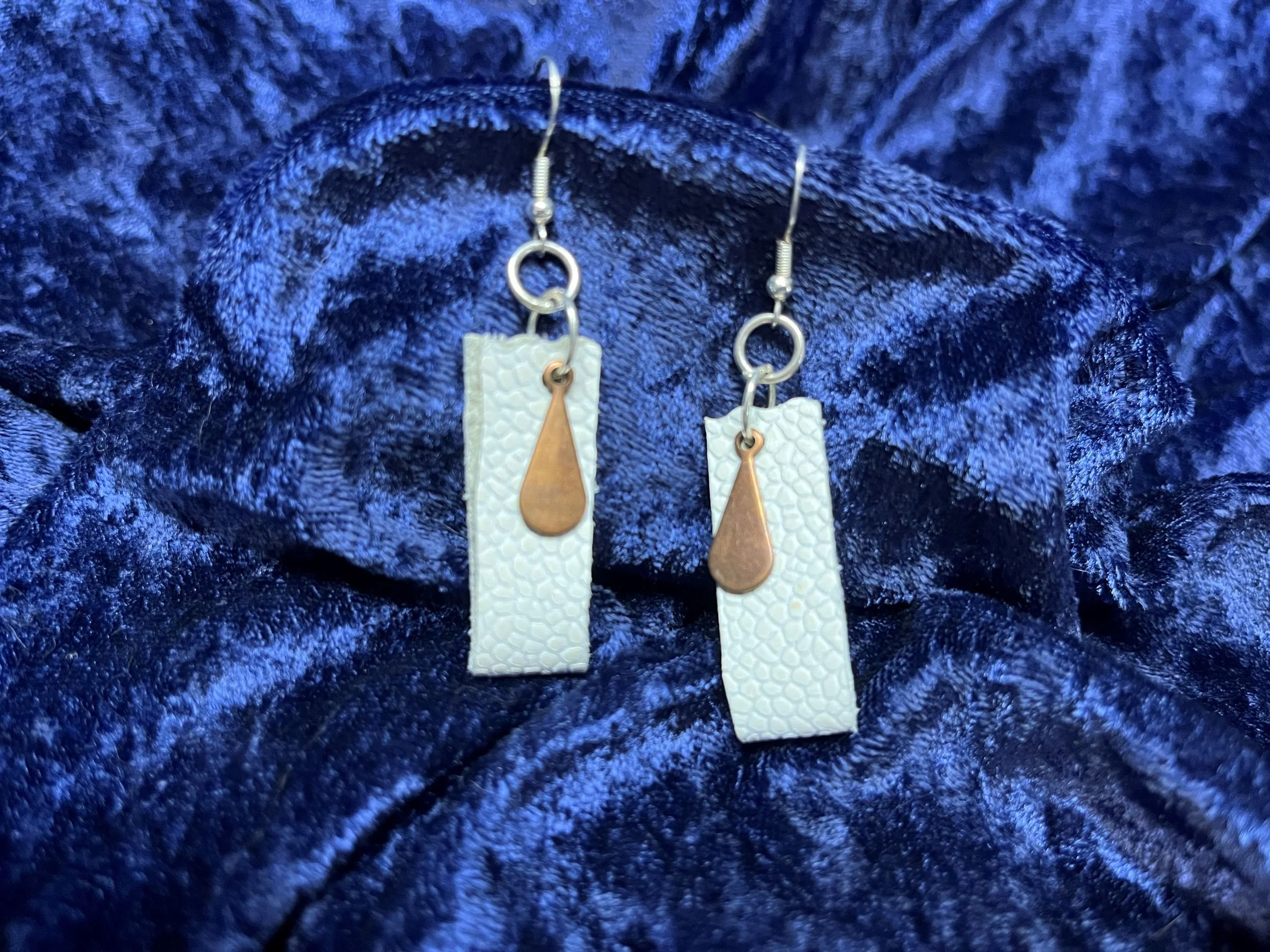 White Leather & Copper Elegance Earrings