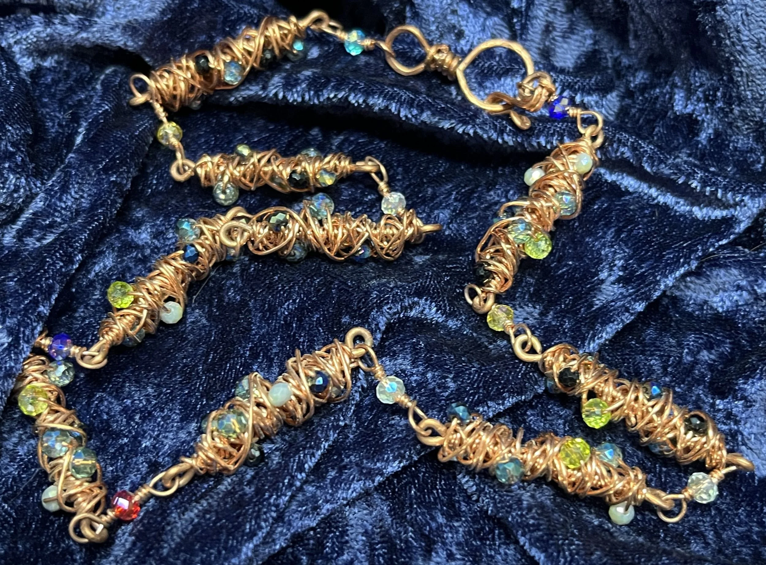 Artisan Copper & Crystal Wire Wrap Necklace