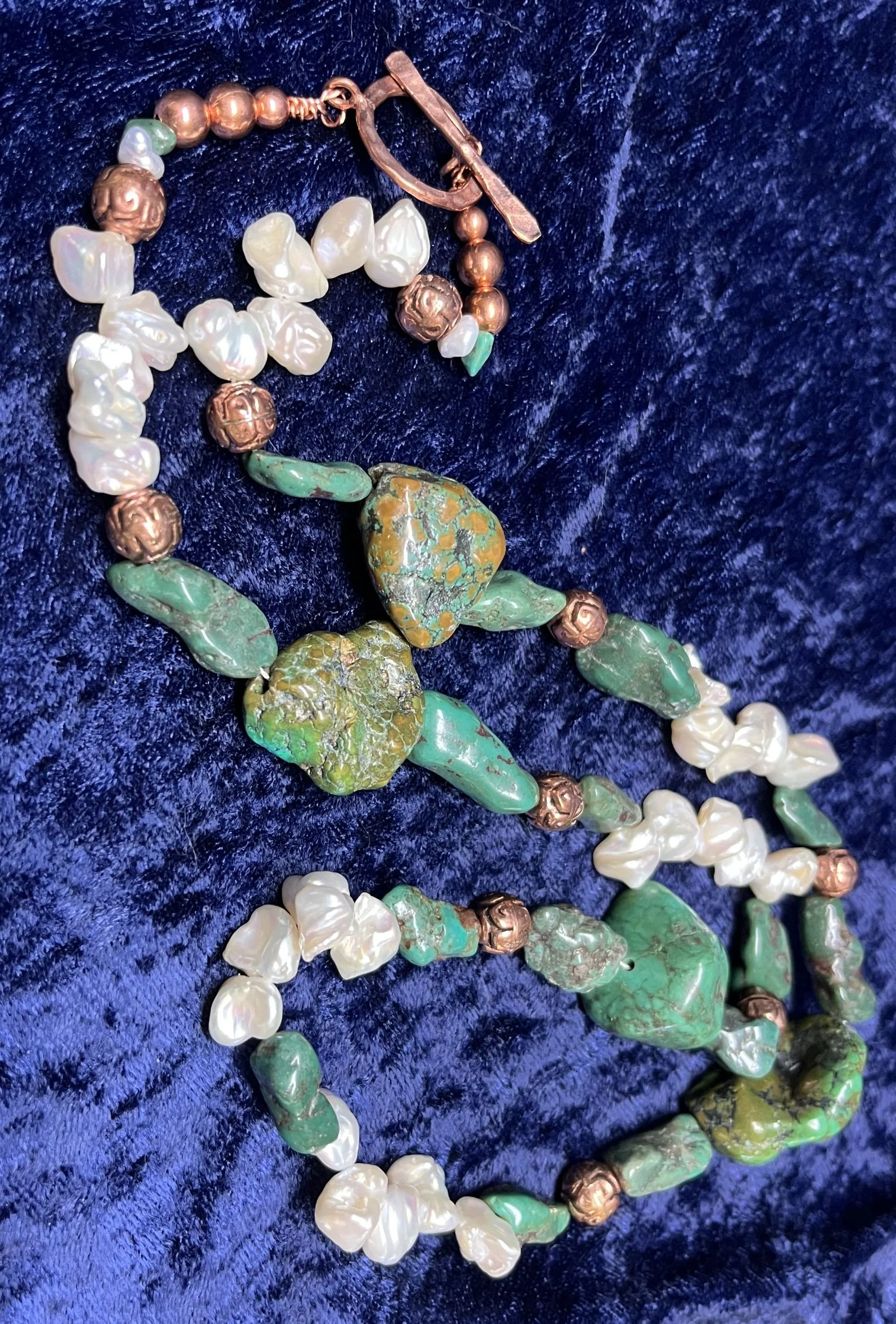 Turquoise, Pearl & Copper Artisan Necklace